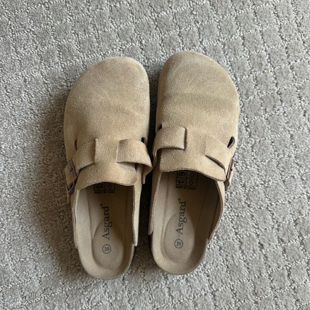 Beige Suede Slip-On Clogs